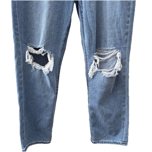 American Eagle Mom Jeans 8 Short Light Wash Distressed Ripped Knee Denim