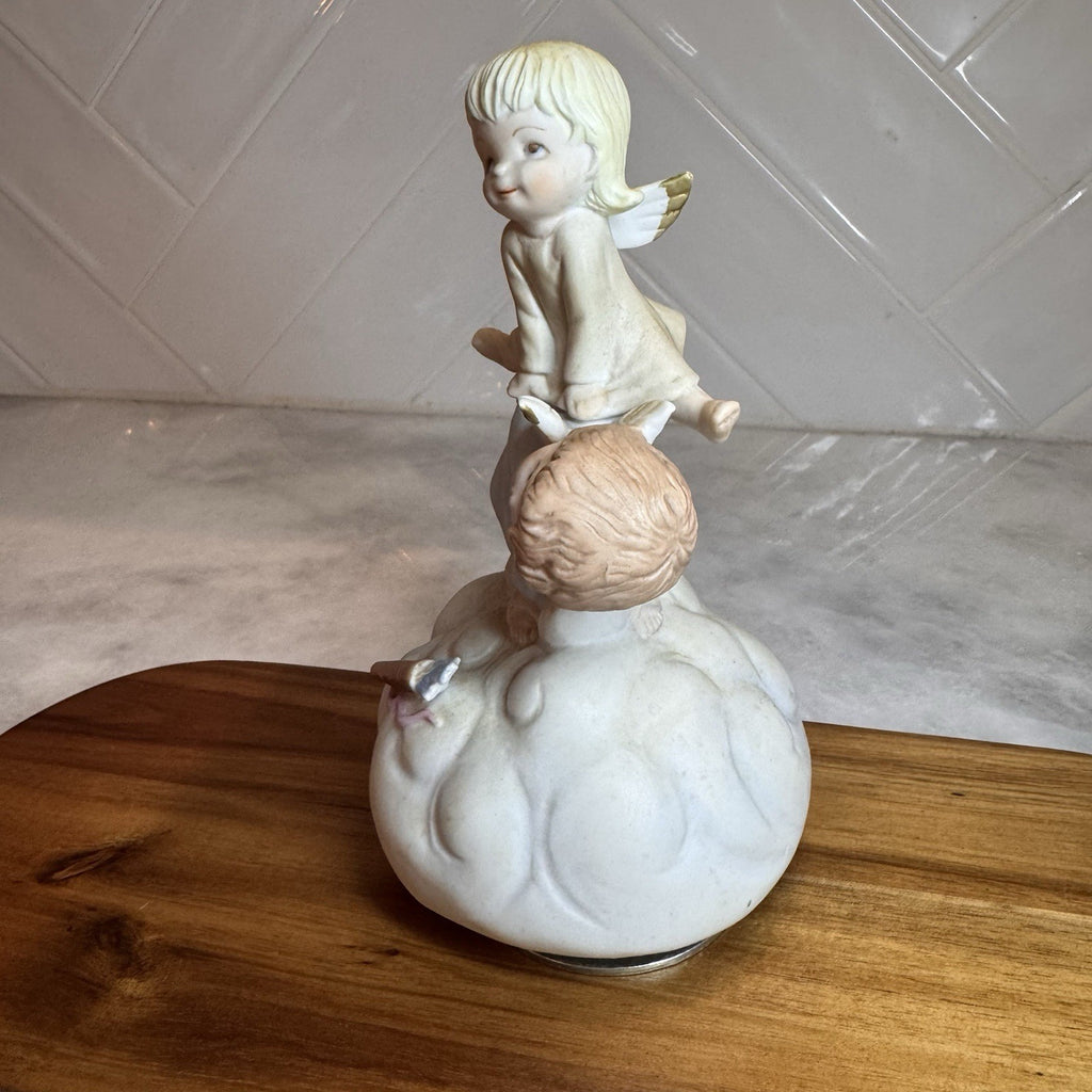 Vintage 1990 Roman Inc Angel Boy Music Box Figurine Works Tested