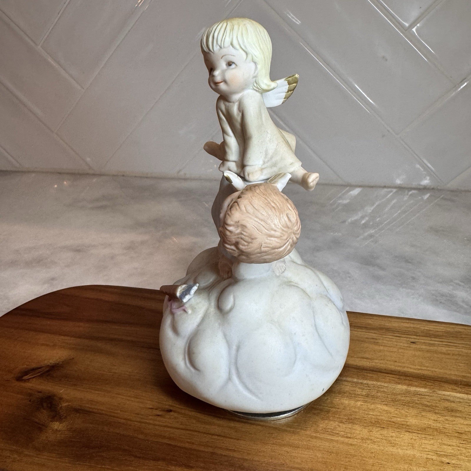 Vintage 1990 Roman Inc Angel Boy Music Box Figurine Works Tested