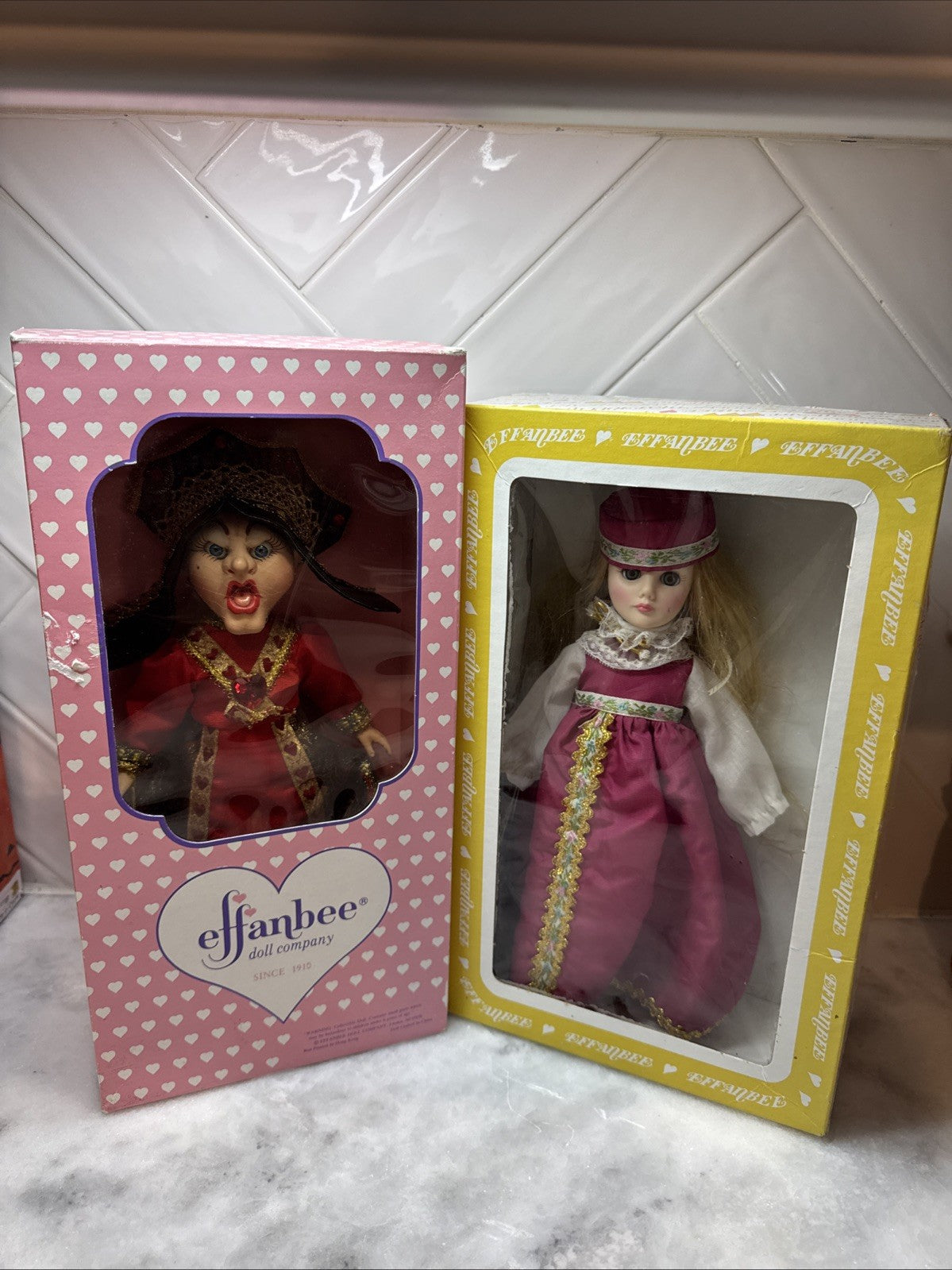 Vintage Effanbee Dolls Lot 2 Porcelain Collector Dolls Original Box Rare
