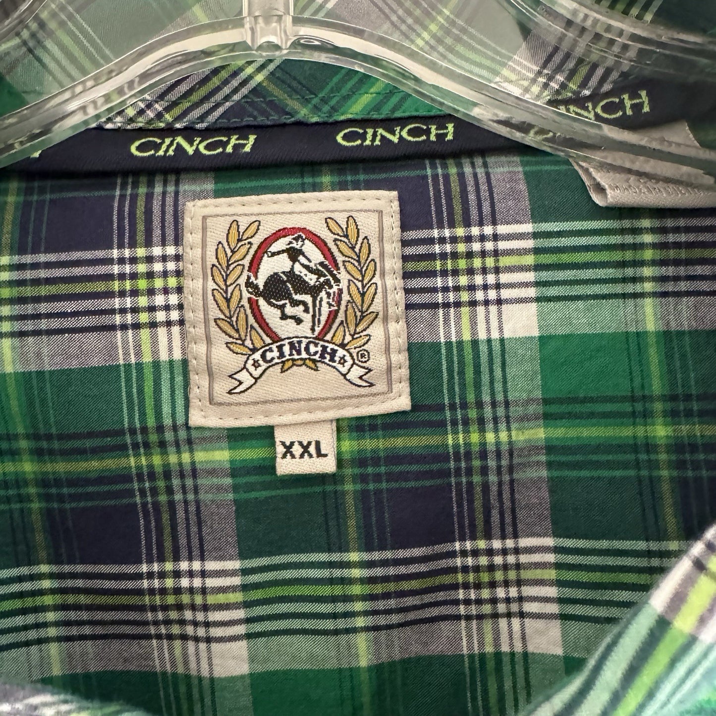 Cinch Men’s Plaid Button Down Shirt XXL Green Blue Western Cowboy Ranchwear