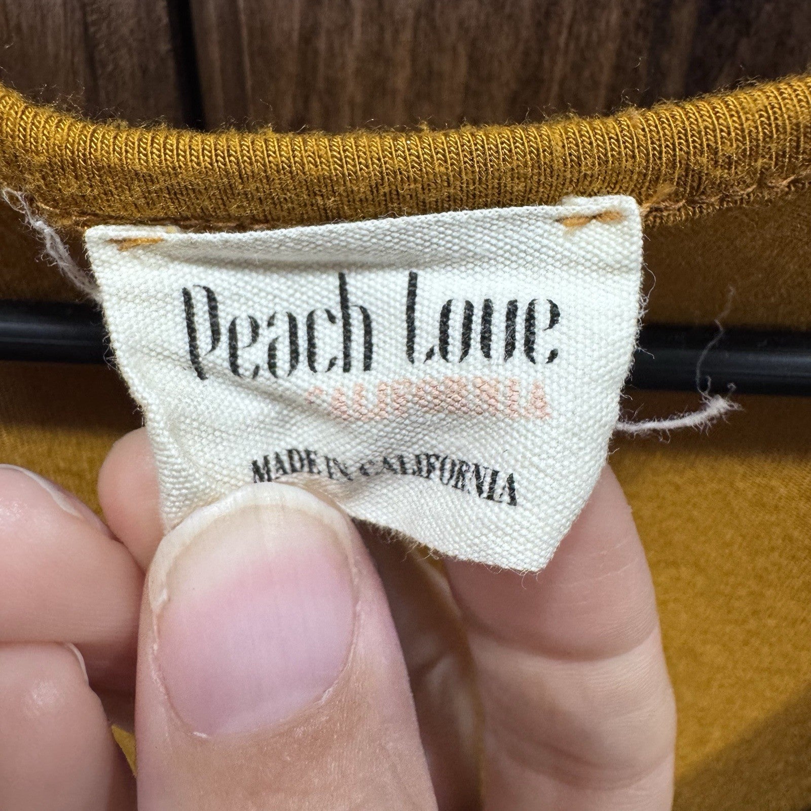 Peach Love California Mustard Yellow Long Sleeve Bodysuit V-Neck Puff Sleeve Sm