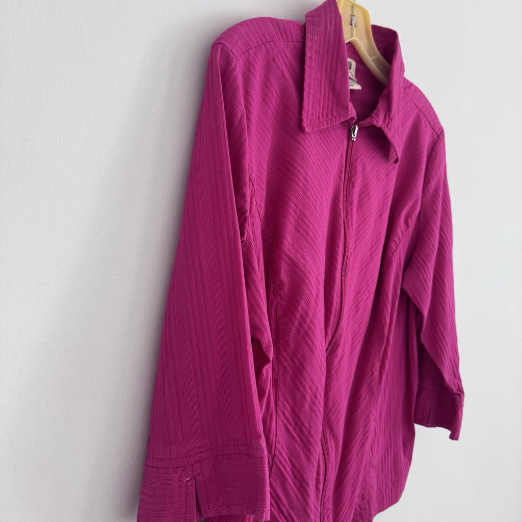 Faded Glory Plus 16W Pink Zip Front Stretch Jacket Top Cotton Blend 