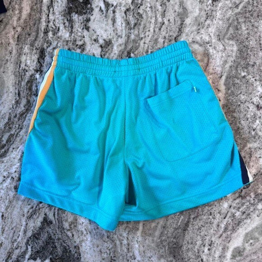 Urban Outfitters women's Mesh Athletic Shorts Turquoise Retro Stripe