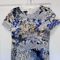 Talbots Petites Floral Sheath Dress Women’s 6P Blue Beige Short Sleeve