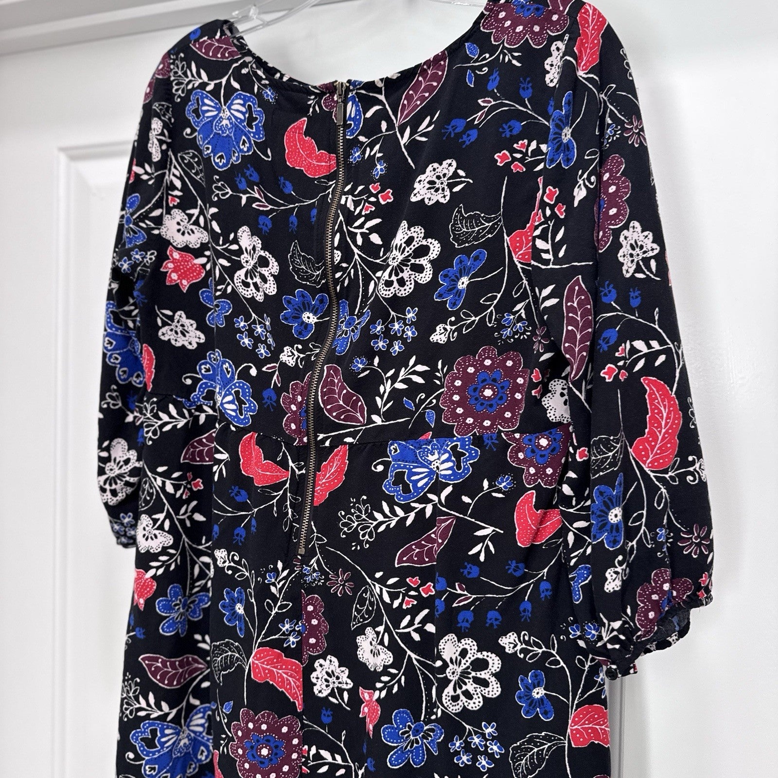 Old Navy Black Floral Dress L Boho Print 3/4 Sleeve Viscose Soft Tunic