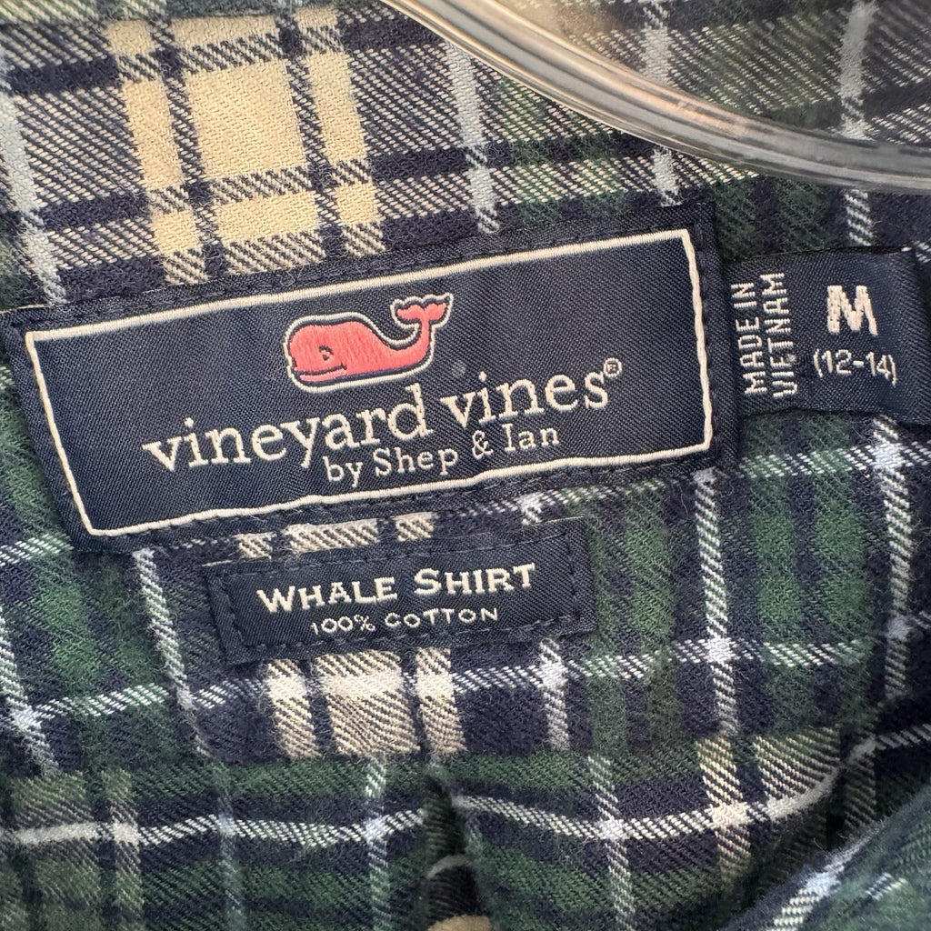 Vineyard Vines Whale Shirt Plaid Button Down Boys M Cotton Preppy (12-14)