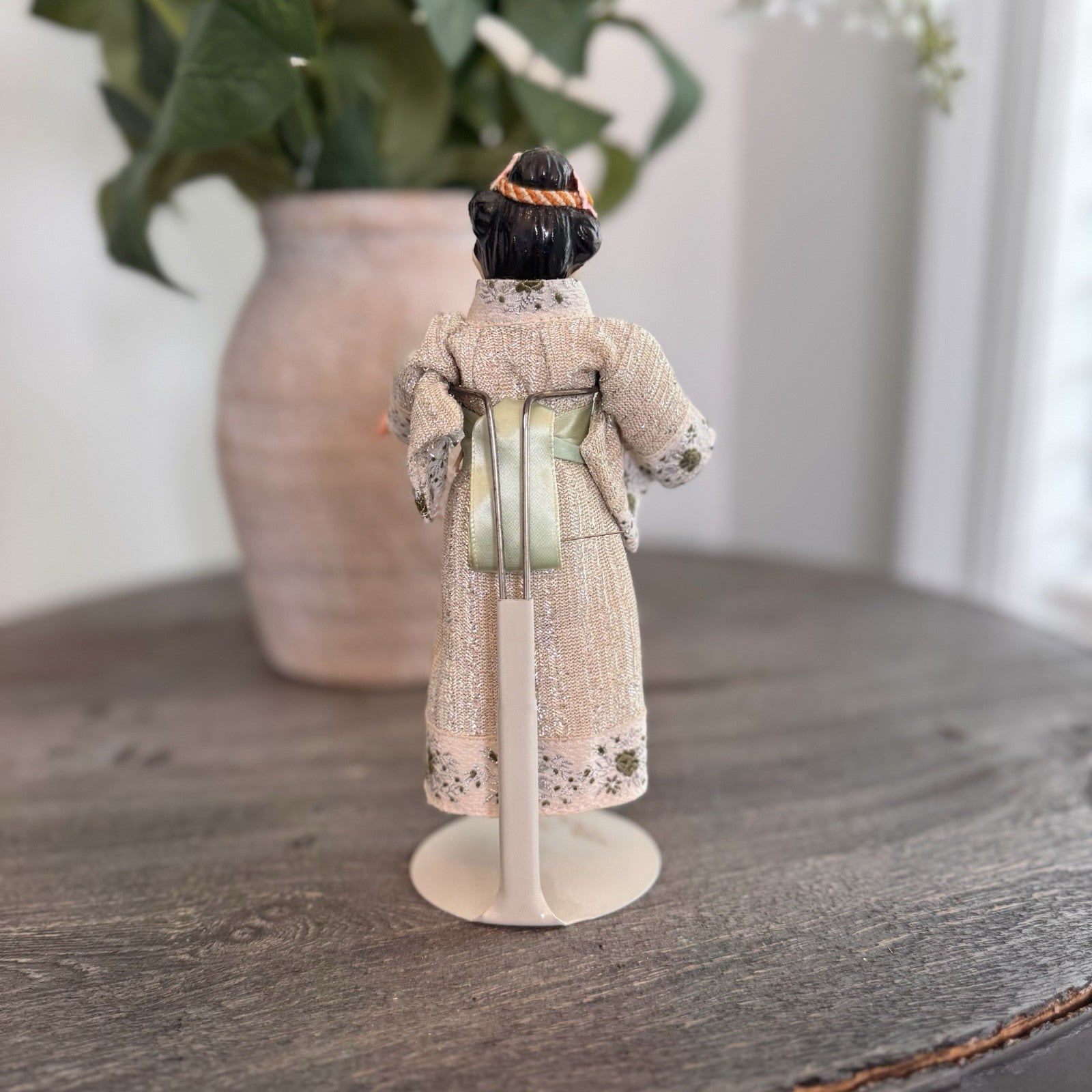 Mid Century Japanese Kimono Doll Hand Painted Face Traditional Dress Souvenir