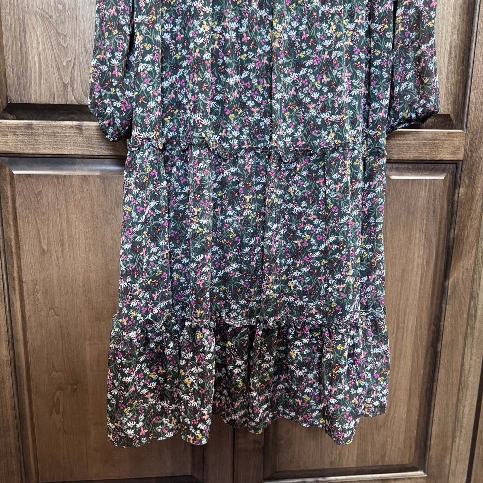 Draper James Floral Midi Dress Smocked Ruffled Tiered Long Sleeve Casual Size XL