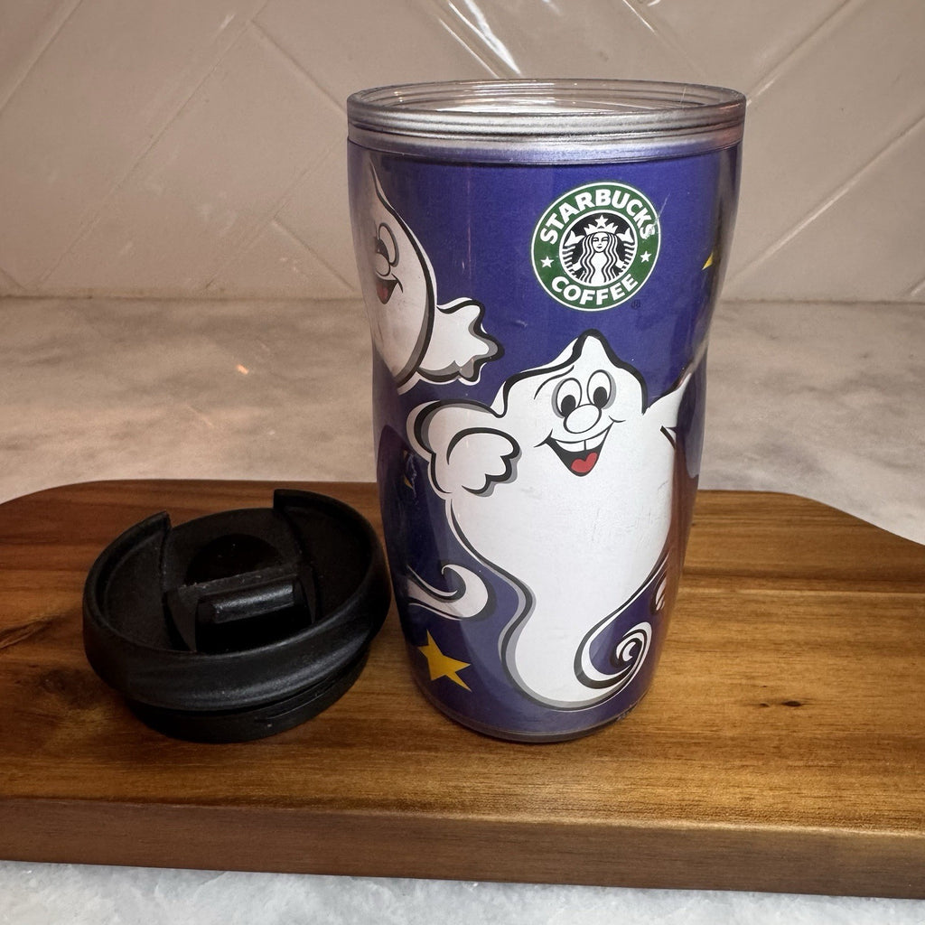 Starbucks Halloween Ghost Barista Plastic Coffee Travel Mug 2001-03. 8oz RARE