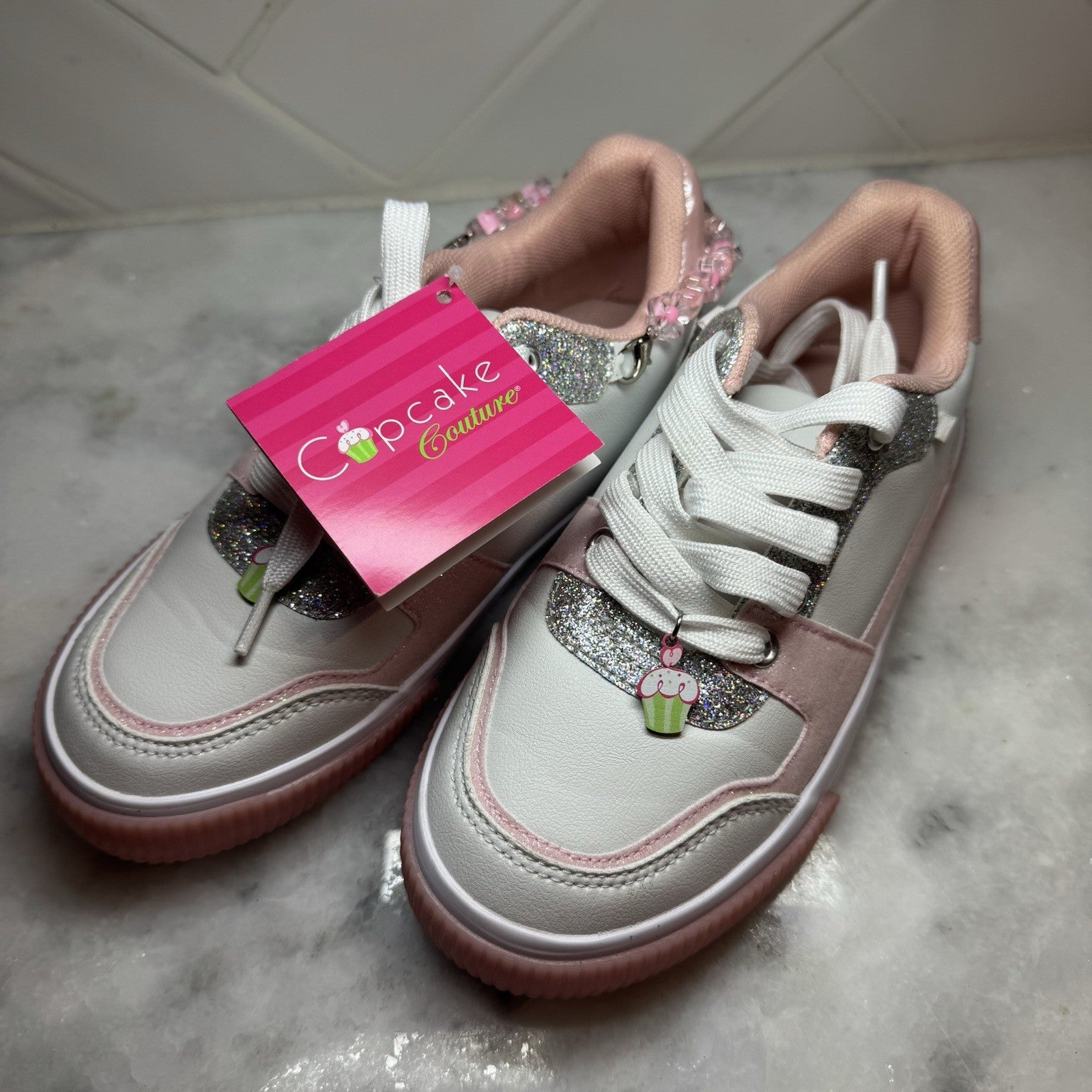 Cupcake Couture Girl Sneakers Size 2 Beaded Pink