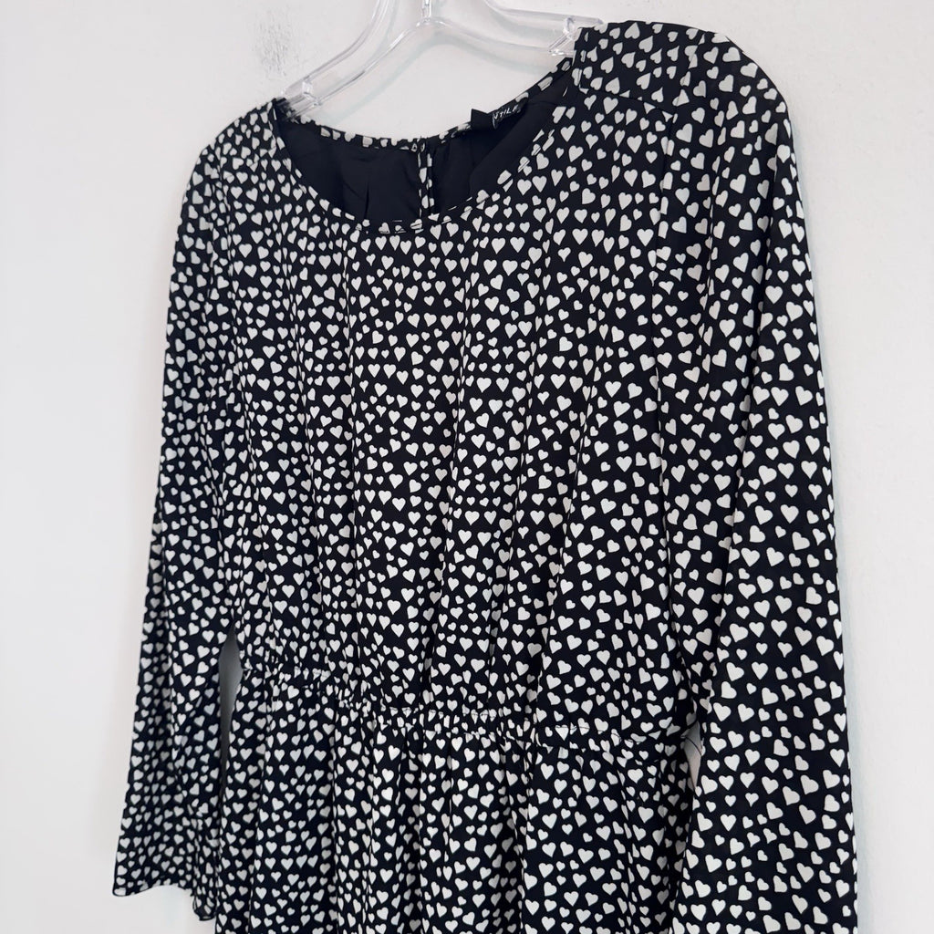 J.Crew Mercantile Heart Print Dress Women’s Size 4 Black White Long Sleeve