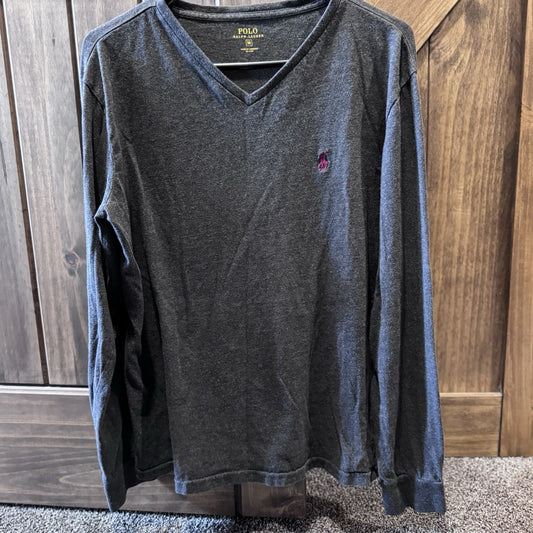 Polo Ralph Lauren Men’s V-Neck Long Sleeve Shirt Gray Size M Casual Classic