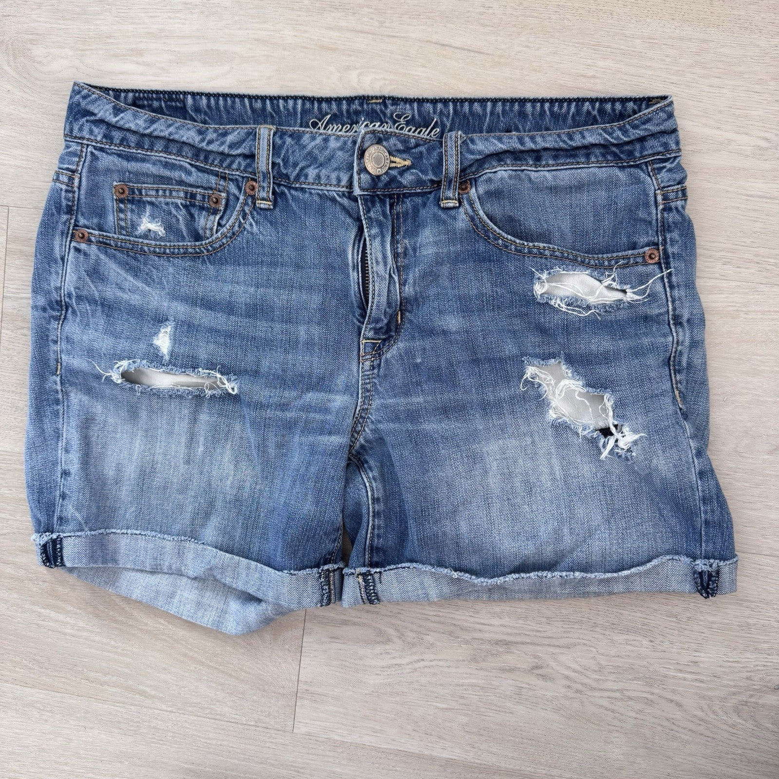 American Eagle Women’s Y2K Distressed Denim Shorts 8 Cuffed