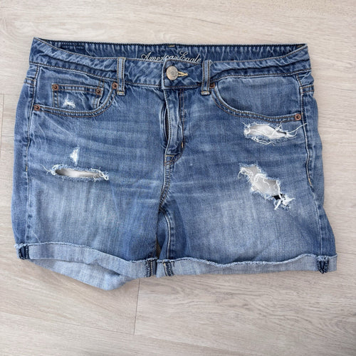 American Eagle Women’s Y2K Distressed Denim Shorts 8 Cuffed