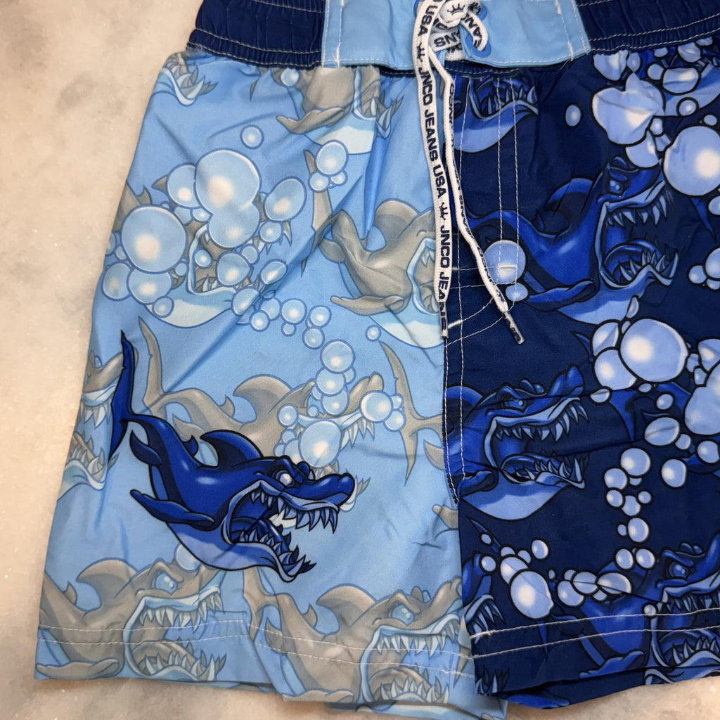 Vintage JNCO Jeans Toddler Boys 2T Swim Trunks Shark Print Blue NWT Deadstock