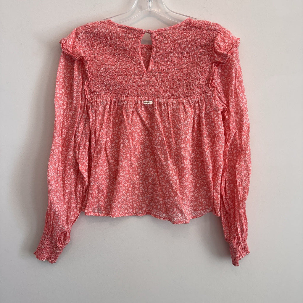 Wrangler Billabong Coral Floral Smocked Blouse S Boho Western Top Women’s