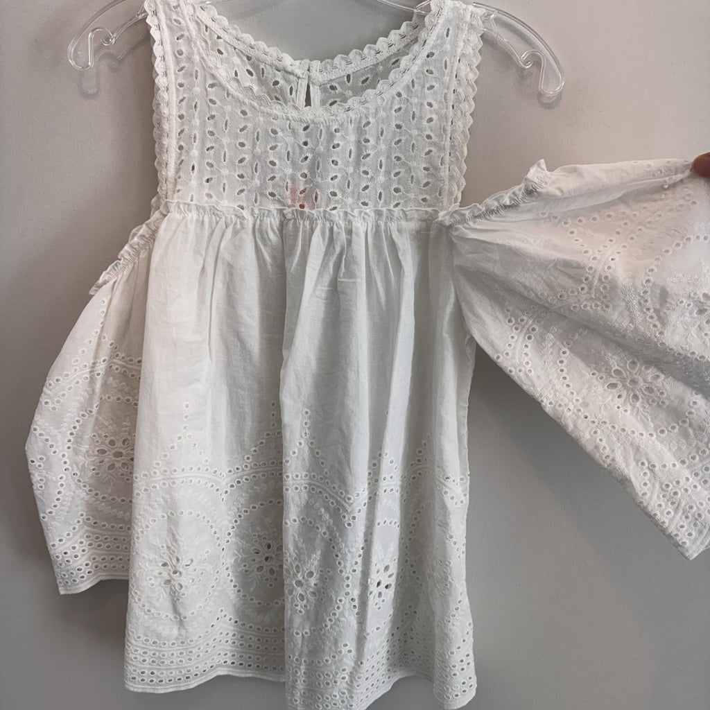 NWT Entro Boutique White Eyelet Lace Cold Shoulder Boho Bell Sleeve Top S Womens