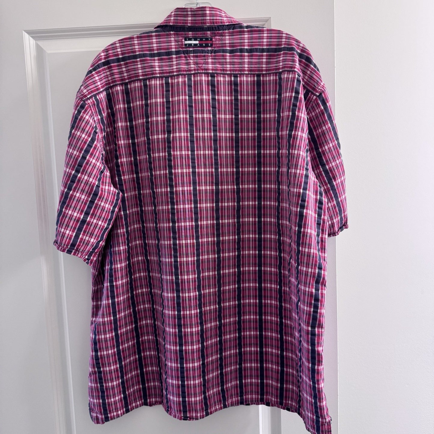 Vintage Tommy Jeans Red Plaid Shirt XL 2002 Mauritius Short Sleeve