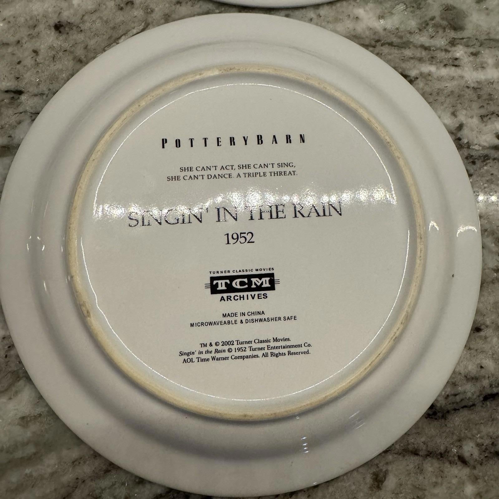 POTTERY BARN Ceramic Plates Set of 4 HOLLYWOOD Classic Movies tcm 8" Diameter