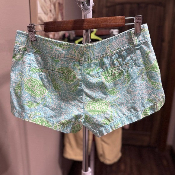 Lilly Pulitzer green blue paisley Walsh short 3" sz 4 preppy summer