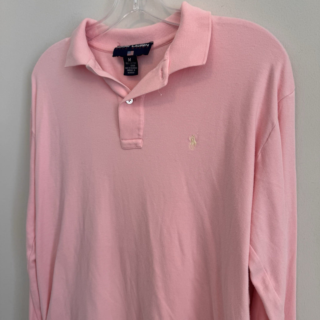 Ralph Lauren Polo Sport Shirt Women’s Medium Pink Long Sleeve Rugby Polo Y2K