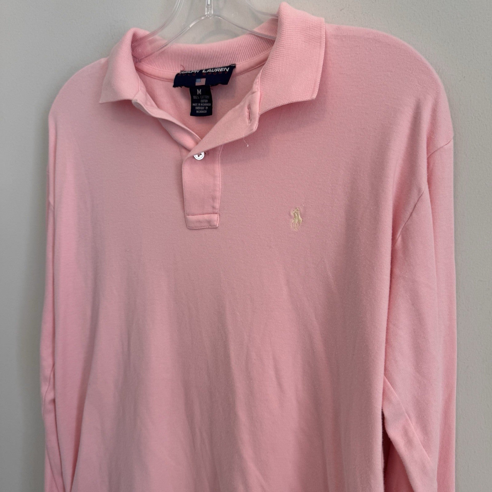 Ralph Lauren Polo Sport Shirt Women’s Medium Pink Long Sleeve Rugby Polo Y2K