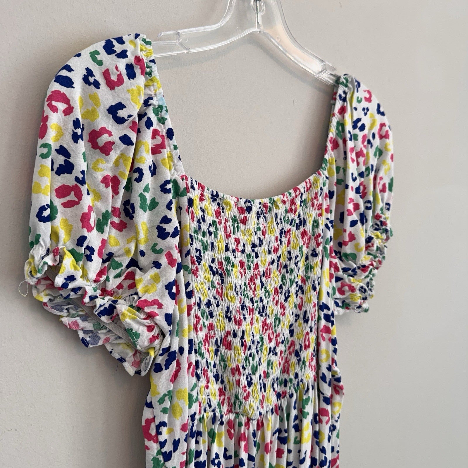 Cabana by Crown & Ivy XL Smocked Dress Leopard Puff Sleeve Boho  Women’s