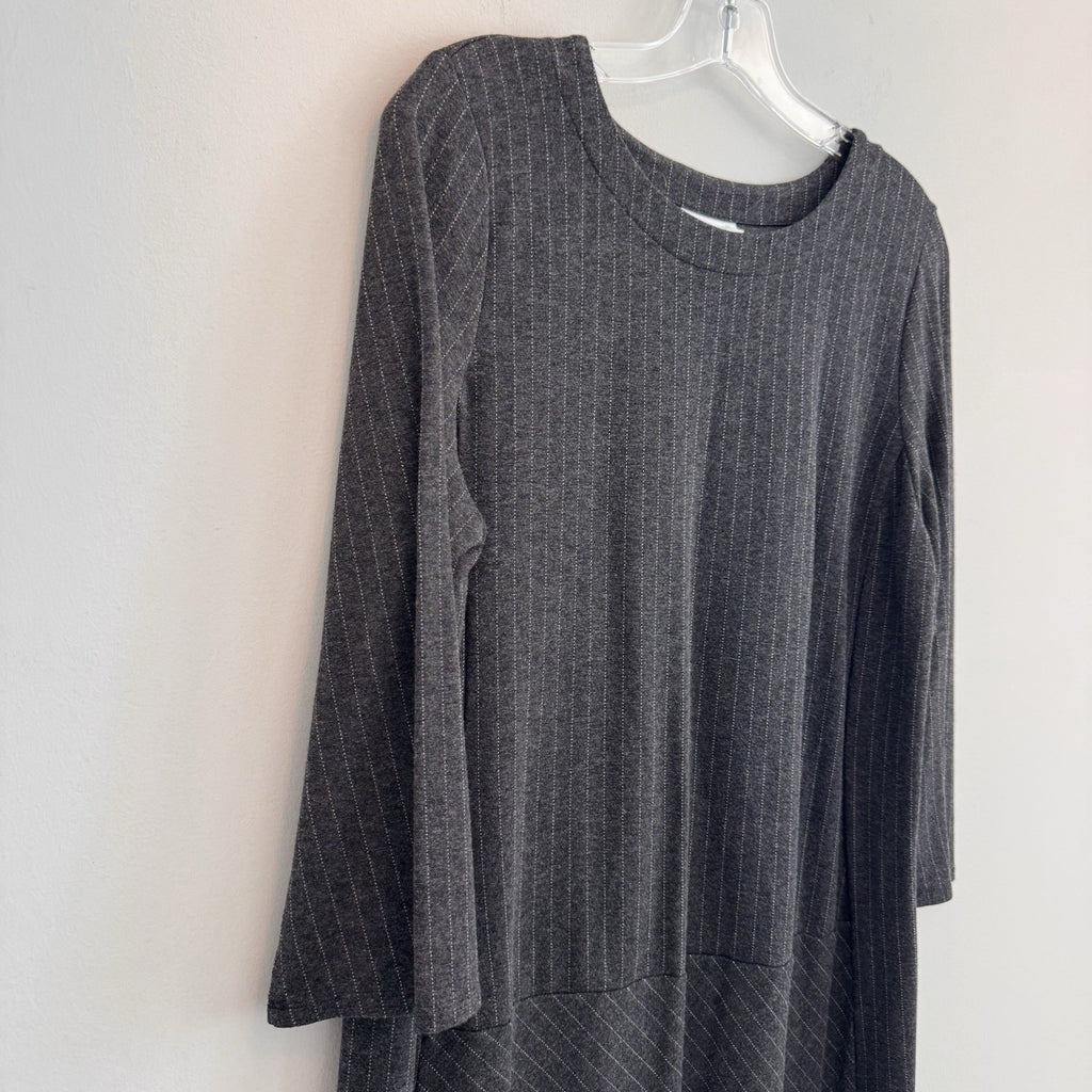 J Jill Ponte Dress Medium Gray Knit 3/4 Sleeve Stretch Office Career POCKETS