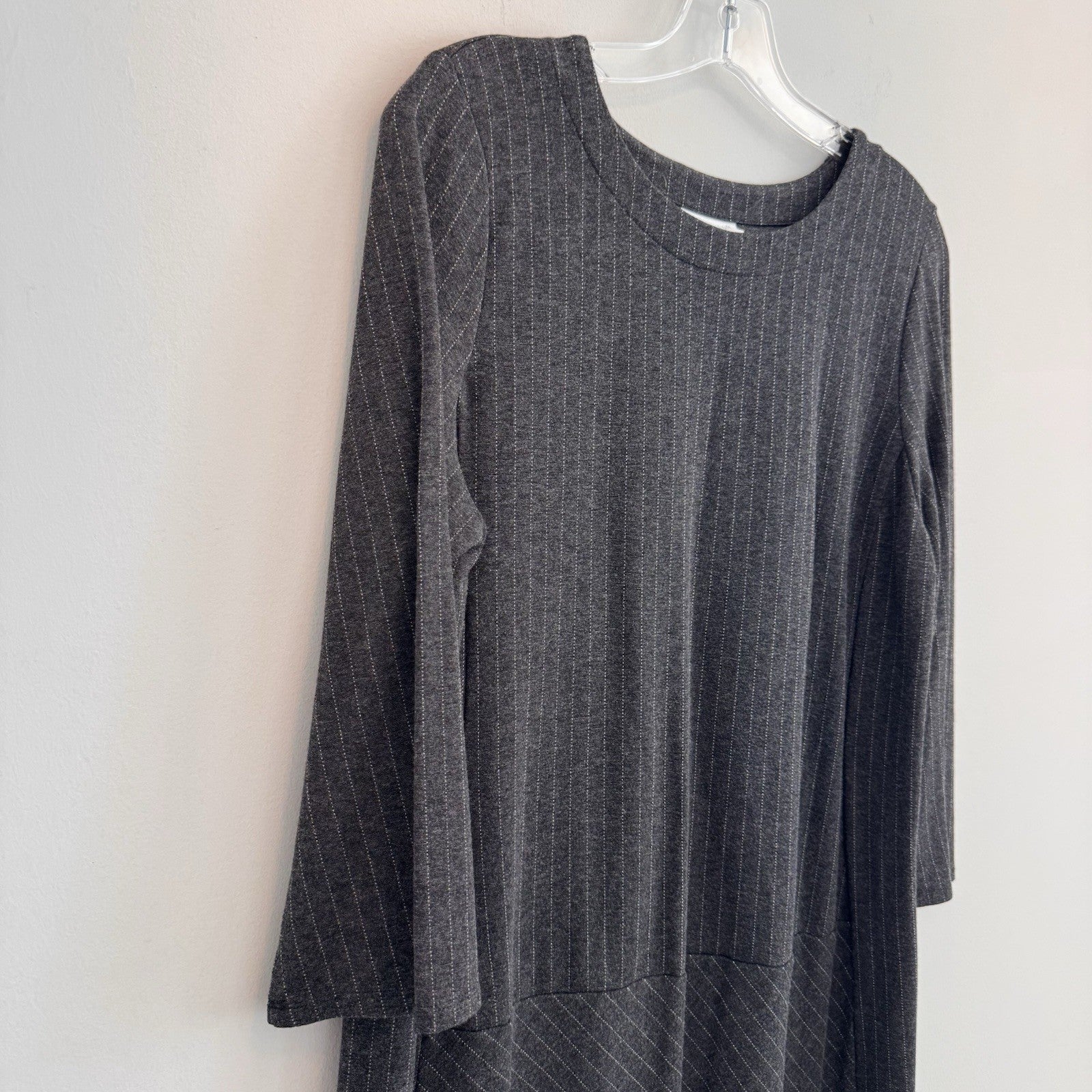 J Jill Ponte Dress Medium Gray Knit 3/4 Sleeve Stretch Office Career POCKETS