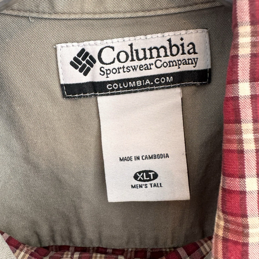Columbia Plaid Button Down Shirt Mens XLT Red Cotton Long Sleeve Outdoor