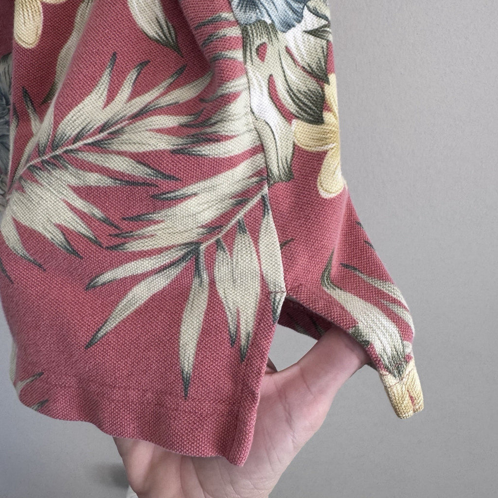 Vintage Tommy Bahama Polo Shirt M Pink Floral 100% Cotton Y2K