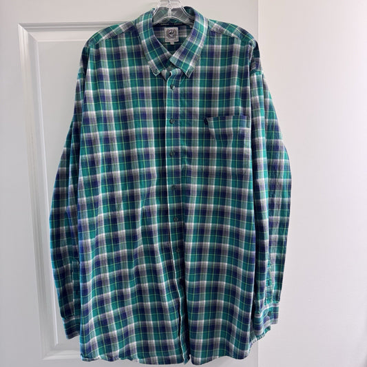 Cinch Men’s Plaid Button Down Shirt XXL Green Blue Western Cowboy Ranchwear
