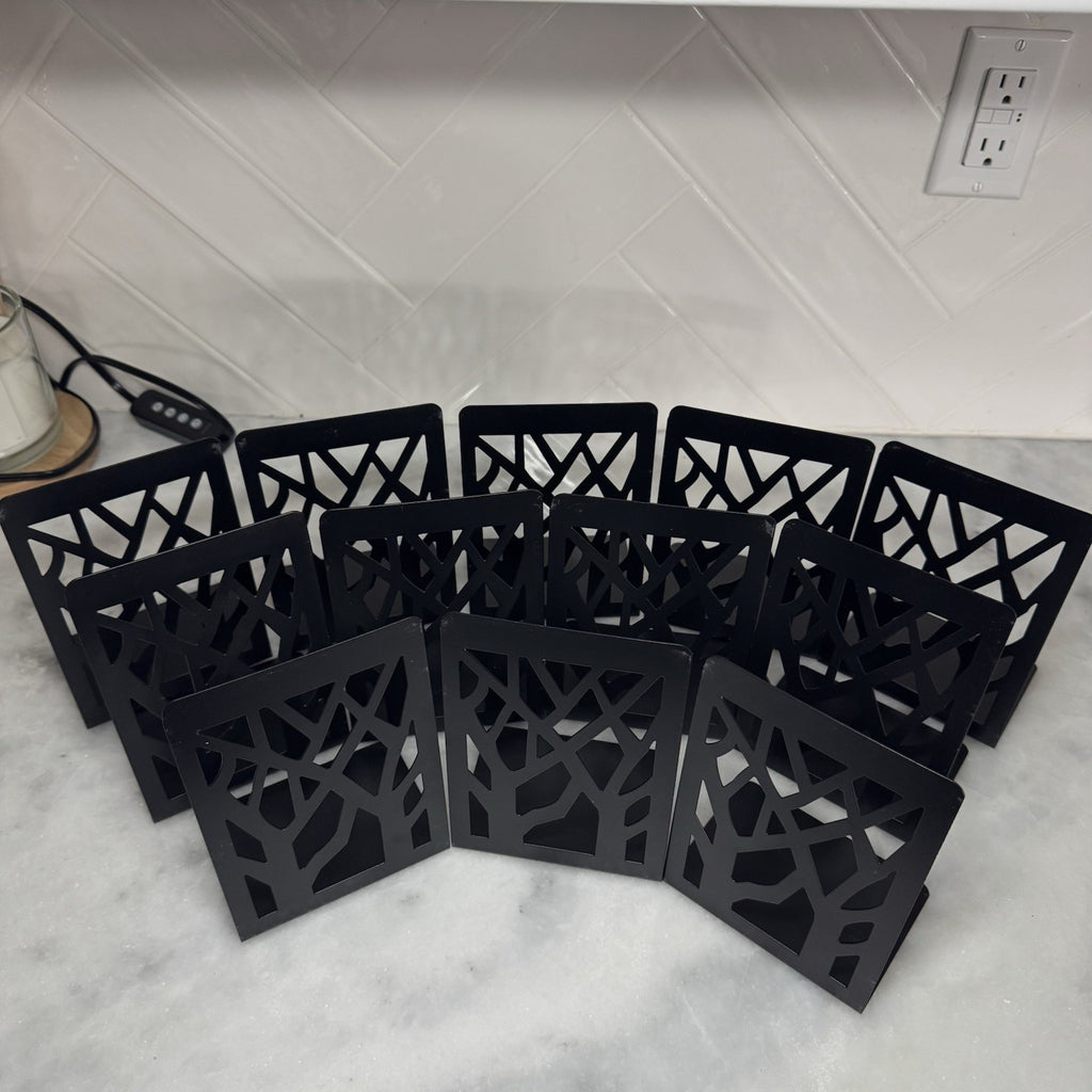 Set of 10 Black Metal Tree Design Bookends Modern Decorative Shelf Organizers