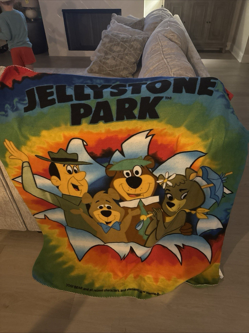 Vintage Yogi Bear Blanket Jellystone Park Fleece Boo-Boo Ranger Smith RARE