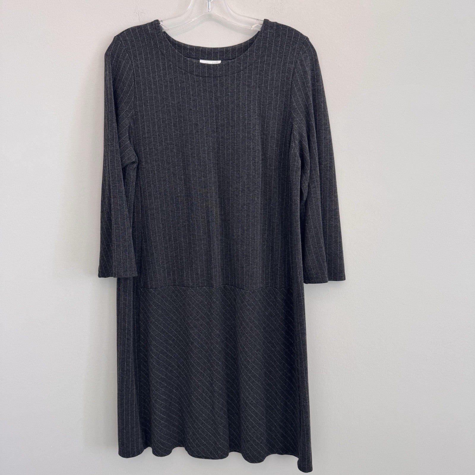 J Jill Ponte Dress Medium Gray Knit 3/4 Sleeve Stretch Office Career POCKETS