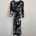Jones New York NWT Medium Floral V-Neck Midi Dress Black Kelly Green Pockets