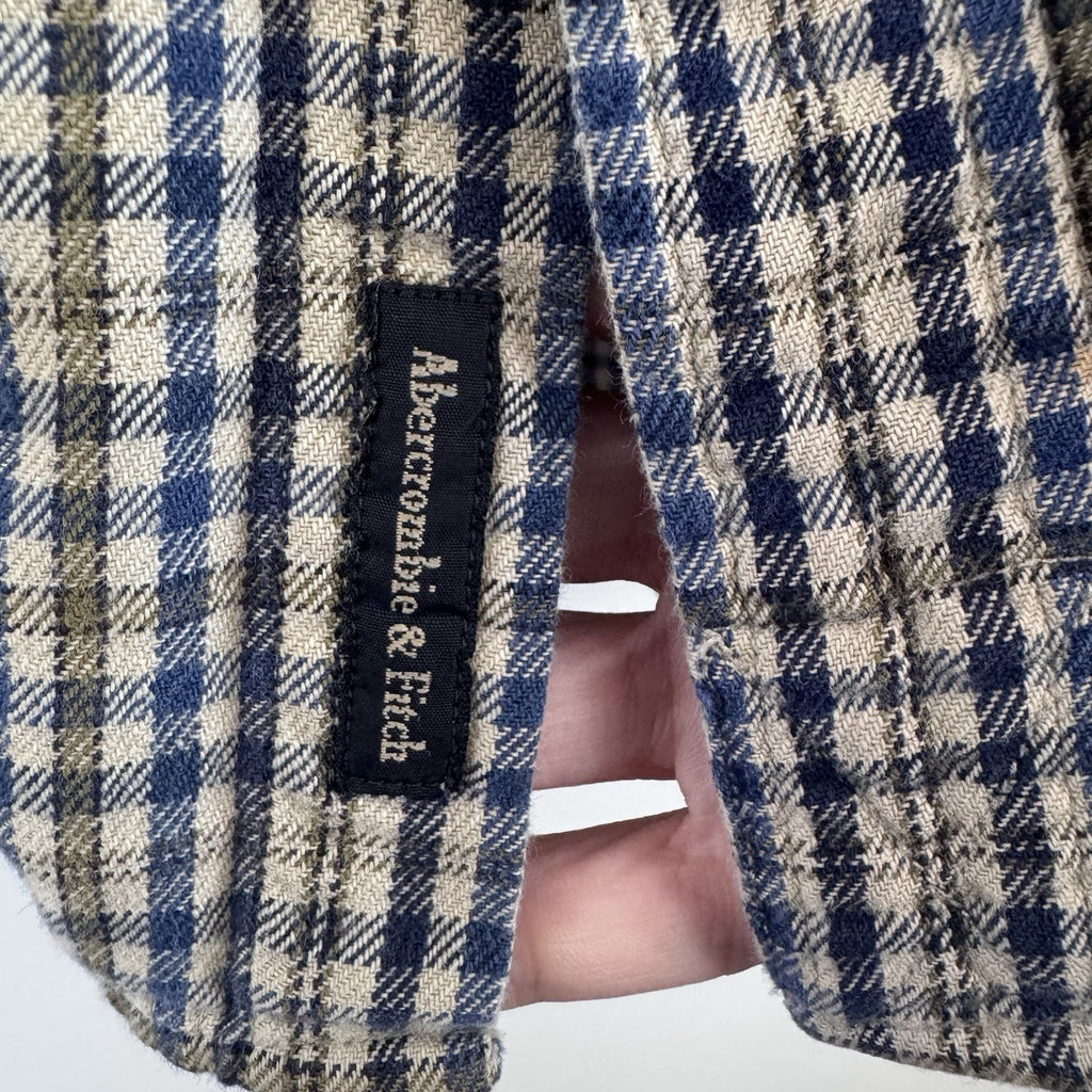 Abercrombie & Fitch XL Plaid Button Up Shirt Blue Beige Cotton Flannel