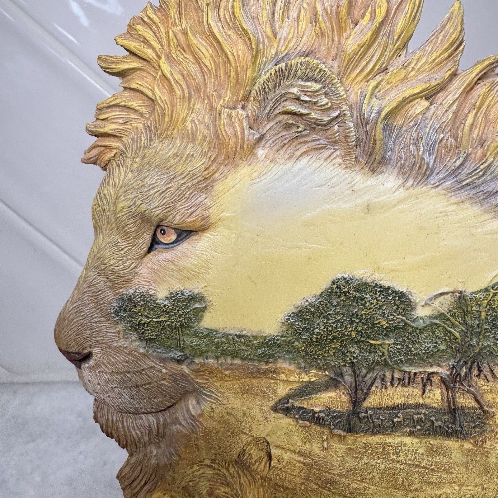 Vintage Lion Family High Relief Resin Sculpture African Savanna Wildlife Decor