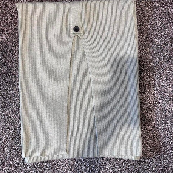 Missguided Ribbed Button-Down Midi Skirt | Sage Green | Size M / US 4