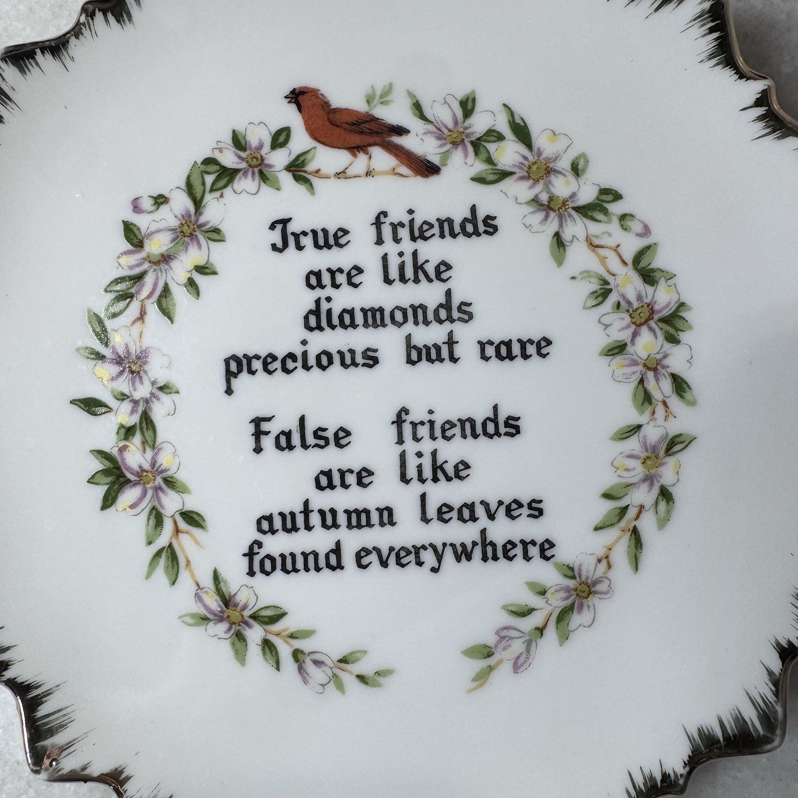Vintage Friendship Quote Decorative Wall Plate Cardinal Flowers 7” Plaque