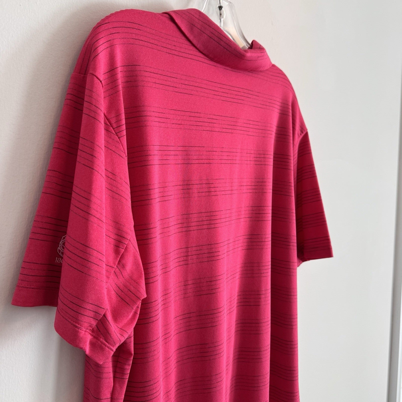 Nike Golf Dri Fit Polo Shirt Mens Large Pink Striped 1867 Logo Performance