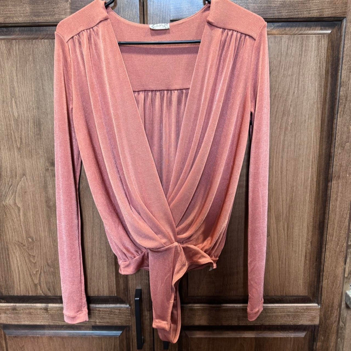 Free People Turnt Bodysuit Ginger Spice Womens XS Surplice Long Sleeve Shimmer