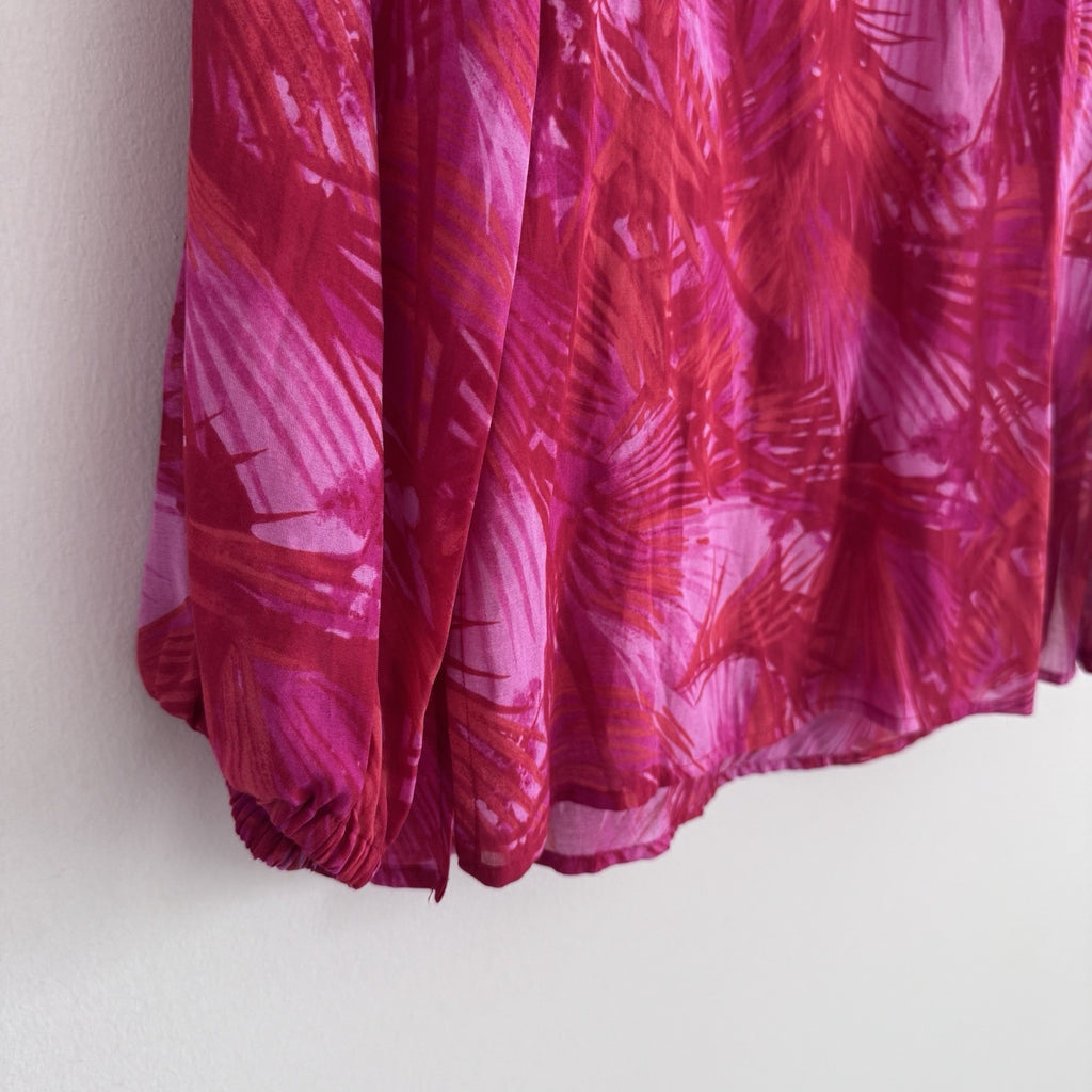INC Jungle Print Blouse Size 6 Pink Sheer Button Front NWT