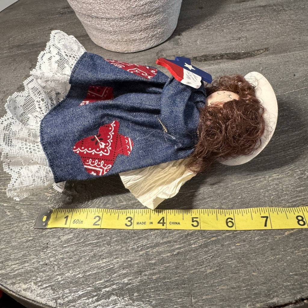Vintage 1999 Sugar's Treasure Chest Texas Spool Angel The Alamo Denim Cowgirl 7"