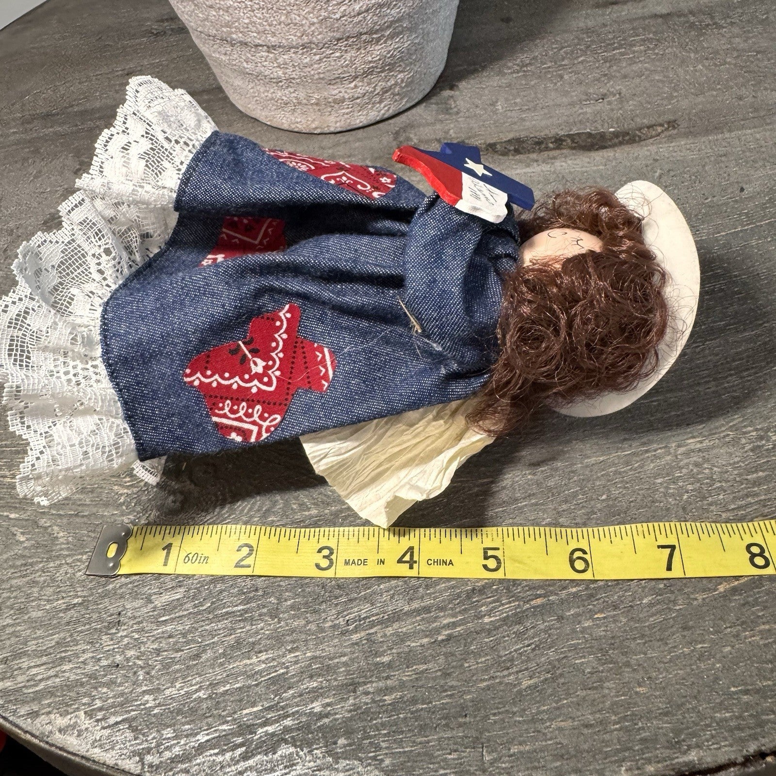 Vintage 1999 Sugar's Treasure Chest Texas Spool Angel The Alamo Denim Cowgirl 7"