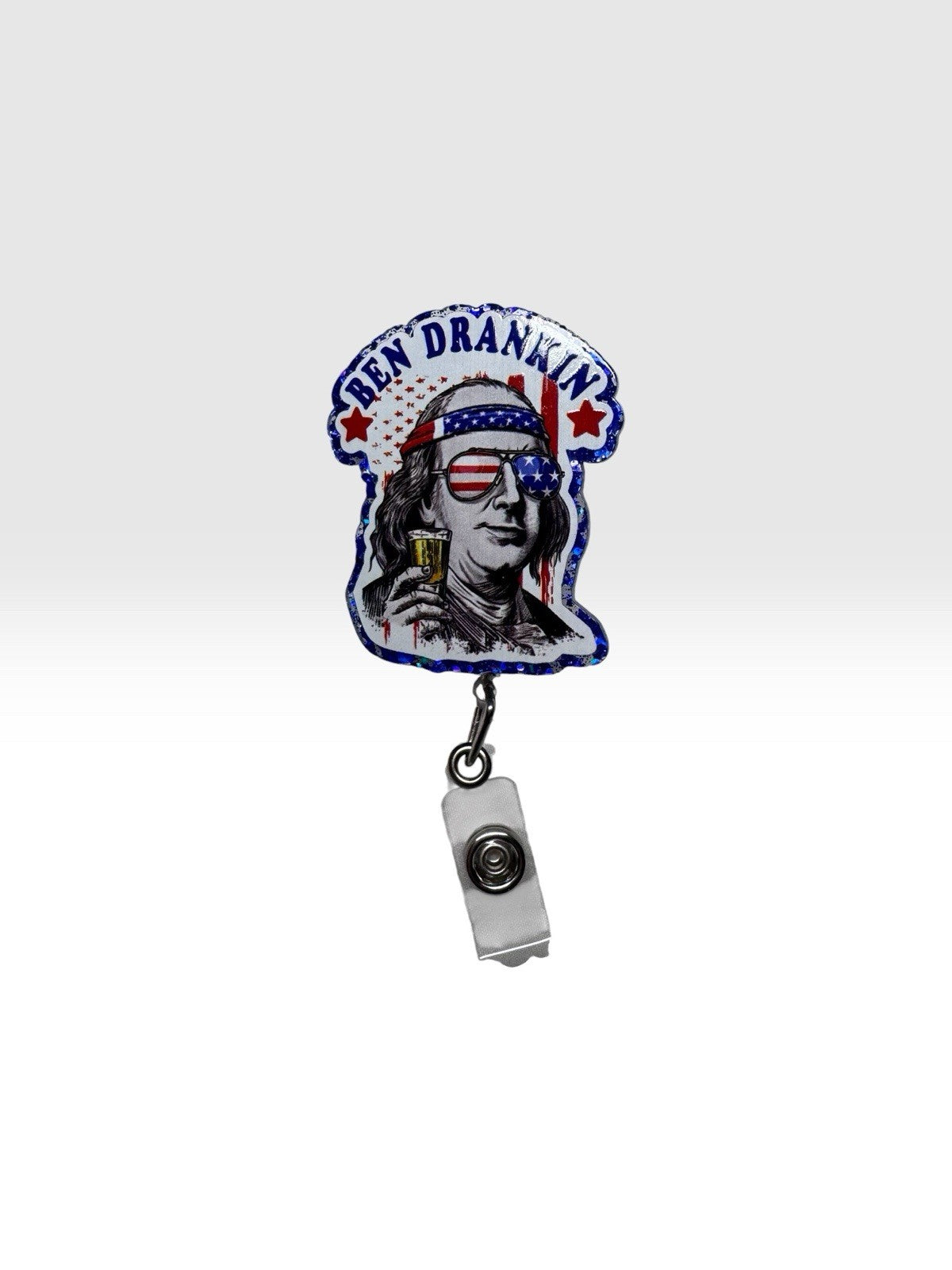 Patriotic Ben Drankin Retractable Badge Reel Glitter ID Holder USA