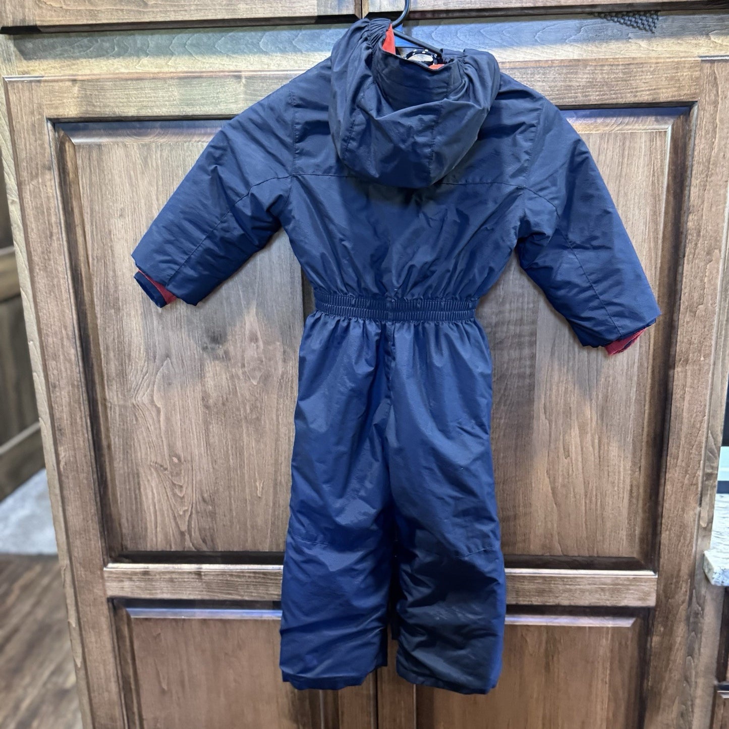 Lands’ End Kids Grow-A-Long Snowsuit 3T Navy Blue Red Hooded Winter One-Piece