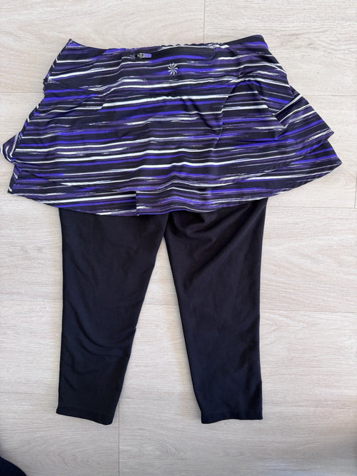 Athleta Skort Capri Leggings Purple Black Stripe Women’s Small Athletic
