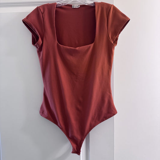 Autumn Baby Rust Red Square Neck Bodysuit Cap Sleeve Stretchy Size S